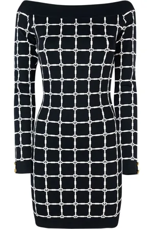 Elisabetta Franchi Kleedjes, Dames, Zwart, M, Zwarte Boot Neck Jurk Lange Mouwen