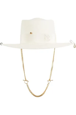 Ruslan Baginskiy Accessoires, unisex, , L, Witte Strohoed met Metalen Sieraden