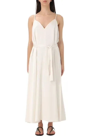 Armani Exchange Kleedjes, Dames, Wit, M, Elegante Witte Zijden Slip Midi Jurk