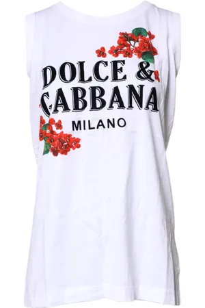 Dolce & Gabbana Tops, Dames, Wit, S, Katoen, Wit Bloemenkatoenen Mouwloos T-shirt