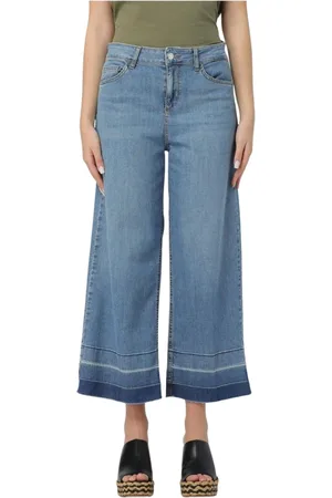 Liu Jo Jeans, Dames, Blauw, W28, Katoen, Moderne Wijde Spijkerbroek met Omgeslagen Zoom