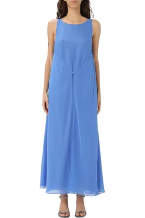 Emporio Armani Kleedjes, Dames, Blauw, S, Elegante Lila Maxi Jurk Mouwloos