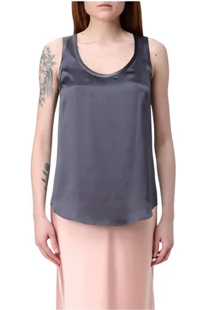Brunello Cucinelli Tops, Dames, Blauw, XS, Elegante Zijde Blend V-Hals Top
