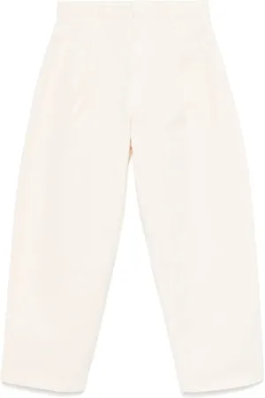 LEMAIRE Broeken, Heren, , L, Katoen, Sneeuwwitte Off White Geplooide Werkbroek