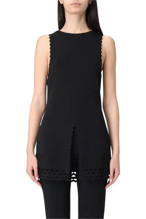 Twin-Set Tops, Dames, Zwart, S, Zwart Gebreide Tanktop