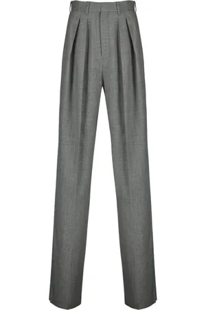Saint Laurent Broeken, Dames, Grijs, M, Wol, Grijze Wollen Wijde Pijp Broek