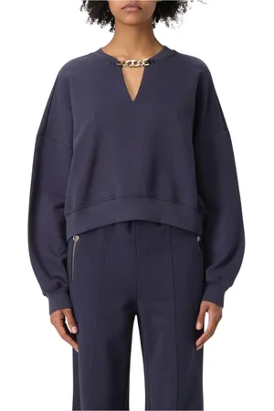Twin-Set Sweatshirts & Hoodies, Dames, Blauw, L, Blauwe Chain V-hals Sweatshirt