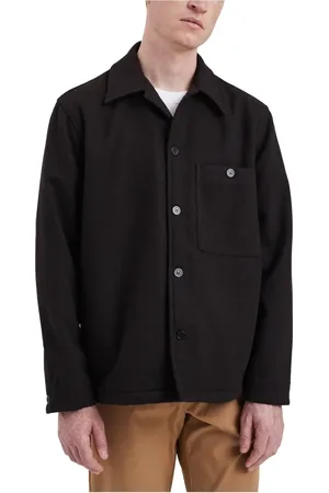 Norse projects Jassen, Heren, Zwart, S, Wol, Espresso Wol Overhemd Stijlvolle Laag