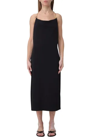 Bottega Veneta Kleedjes, Dames, Zwart, M, Zwarte Midi Jurk met Kettingband