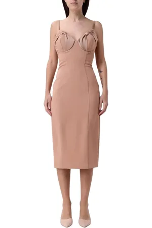 Elisabetta Franchi Kleedjes, Dames, Roze, L, Satijn, Zwarte Satijnen Strik Sheath Jurk