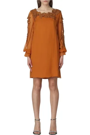 Alberta Ferretti Kleedjes, Dames, Oranje, L, Chiffon, Oranje Geborduurde Mini Jurk