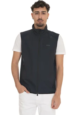 HUGO BOSS Jassen, Heren, Blauw, XL, Micro Print Vest met Zijlogo