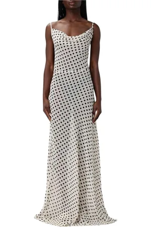 Mar De Margaritas Kleedjes, Dames, Wit, XS, Chiffon, Polka Dot Maxi Jurk