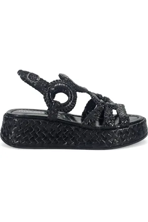 Pon´s quintana Schoenen, Dames, Zwart, 38 EU, Handgeweven Zwarte Plateau Sandaal