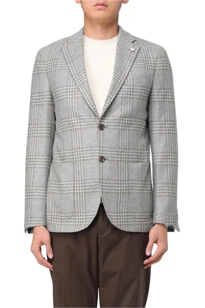 LUIGI BIANCHI MANTOVA Jassen, Heren, Grijs, M, Wol, Grijze Geruite Blazer Twee Zakken
