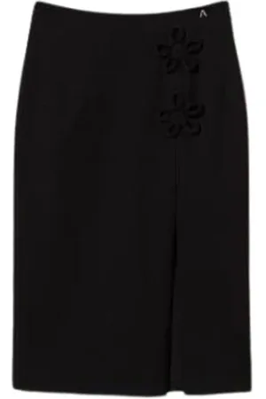 Twin-Set Rokken, Dames, Zwart, XS, Aansluitende lange rok met bloemenapplicatie