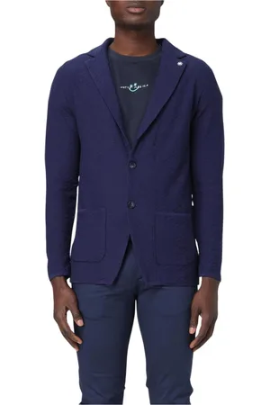 Manuel Ritz Jassen, Heren, Blauw, L, Blauwe Gebreide Blazer met Zakken