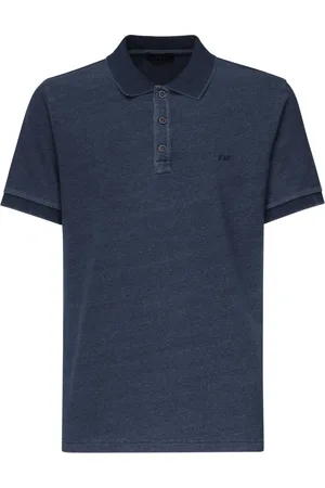 FAY Tops, Heren, Blauw, XL, Katoen, Blauwe Polo Shirt met Logo Borduursel