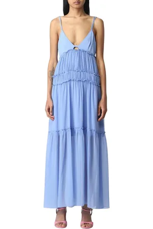 Patrizia Pepe Kleedjes, Dames, Blauw, 2Xs, Chiffon, Blauwe Maxi Jurk Mouwloos V-Hals
