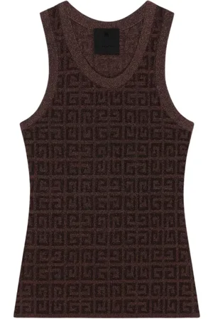 Givenchy Tops, Dames, Bruin, S, Grieks Sleutelpatroon Tanktop