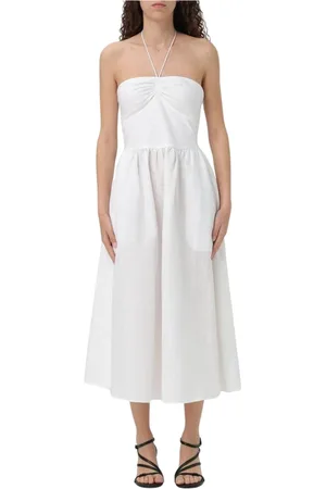 Armani Exchange Kleedjes, Dames, Wit, 2Xs, Linnen, Witte Halter Midi Jurk