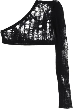 Rick Owens Tops, Dames, Zwart, L, Wol, Zwarte One-Shoulder Gebreide Top