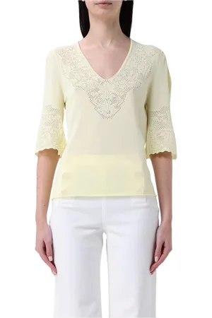 Twin-Set Blouses & Shirts, Dames, Geel, S, Elegante Kant Detail Top