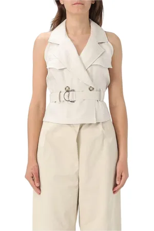 Liu Jo Jassen, Dames, , S, Katoen, Elegante Gekraagde Vest voor Vrouwen