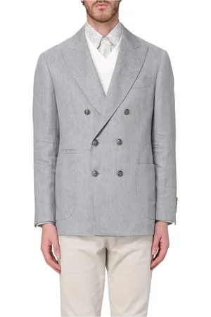 Brunello Cucinelli Jassen, Heren, Grijs, XL, Stijlvol Grijs Dubbelrijig Pakjasje