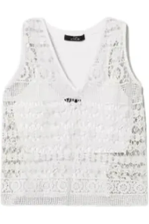 Twin-Set Tops, Dames, Wit, XS, Katoen, Macramè en jersey top voor vrouwen