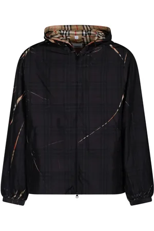 Burberry Jassen, Heren, Zwart, M, Zwart en Beige Check Jas
