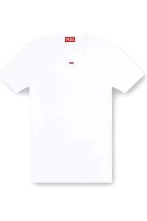 Diesel Tops, Heren, Wit, L, Katoen, Geribbelde katoenen T-shirt met logo patch
