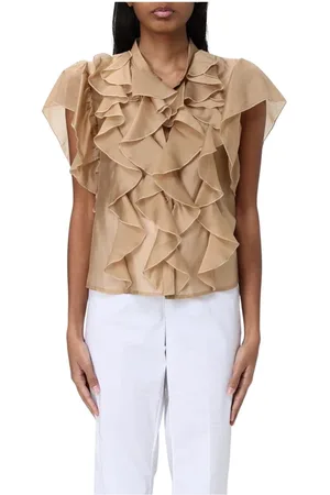 Kaos Blouses & Shirts, Dames, Bruin, S, Witte Mouwloze V-hals Top