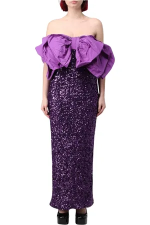 ROTATE Kleedjes, Dames, Paars, S, Pailletten, Violet Paillet Maxi Strik Jurk