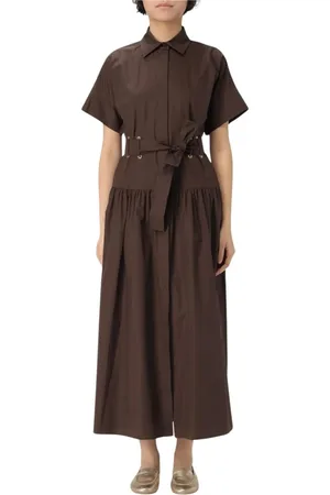 Max Mara Kleedjes, Dames, Bruin, S, Witte Midi Jurk met Riem