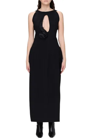 MAGDA BUTRYM Kleedjes, Dames, Zwart, S, Elegante Zwarte Midi Jurk met Ruche