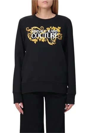 VERSACE Sweatshirts & Hoodies, Dames, Zwart, 2Xs, Katoen, Zwart Logo Sweatshirt voor Vrouwen