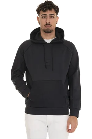 HUGO BOSS Sweatshirts & Hoodies, Heren, Blauw, S, Katoen, Geribbelde hoodie met kangoeroezakken