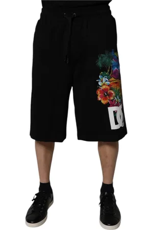 Dolce & Gabbana Korte broeken, Heren, Zwart, S, Katoen, Zwarte Logo Bloemenprint Bermuda Shorts
