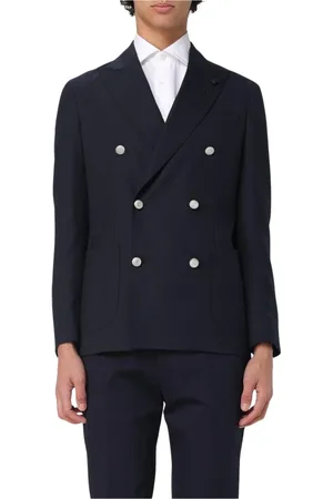 LARDINI Jassen, Heren, Blauw, 2Xl, Wol, Blauwe Double Breasted Blazer Zilveren Knopen