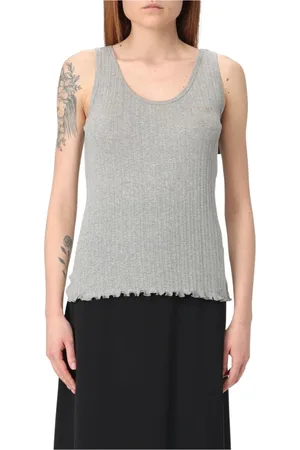 Fendi Tops, Dames, Grijs, XS, Katoen, Geribbelde Tanktop met Geschulpte Zoom