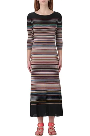 Paul Smith Kleedjes, Dames, Veelkleurig, M, Gestreepte Gebreide Midi Jurk