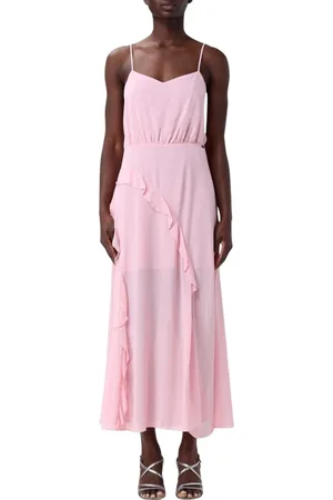 Armani Exchange Kleedjes, Dames, Roze, S, Chiffon, Roze Midi Jurk met Ruches