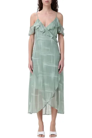 Armani Exchange Kleedjes, Dames, Groen, 2Xs, Groene Zijden Omslagjurk met Ruchedetail