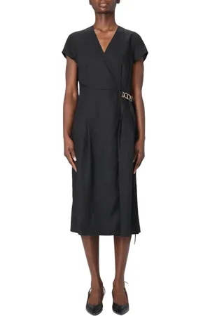 Twin-Set Kleedjes, Dames, Zwart, XL, Elegante Kant-afgewerkte Midi Jurk