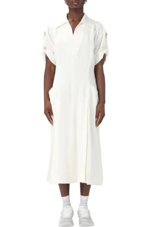 Bottega Veneta Kleedjes, Dames, Wit, S, Elegante Midi Jurk met Zakken