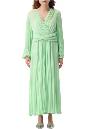 Twin-Set Kleedjes, Dames, Groen, M, Polyester, Elegante Maxi Jurk V-Hals