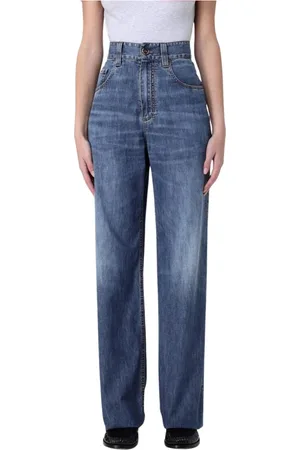 Brunello Cucinelli Jeans, Dames, Blauw, M, Katoen, Wijde Pijp Blauwe Jeans