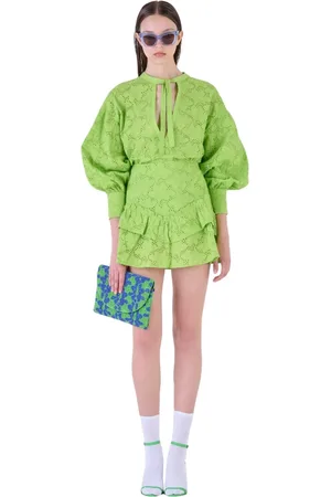 Silvian Heach Blouses & Shirts, Dames, Groen, S, Katoen, Geborduurde Ballonmouw Blouse