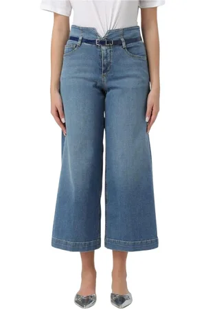 Liu Jo Jeans, Dames, Blauw, W25, Multicolor Wide Leg Cropped Jeans met Riem